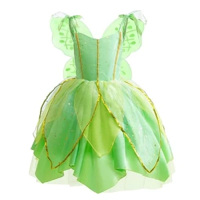 Abbildung von Lito Angels Tinkerbell Kostüm Grüne Fee Kleid Verkleidung mit Flügel für Mädchen Kinder, Größe 10 Jahre 140 (Tag Nummer 140)