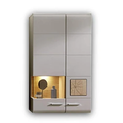Abbildung von Stella Trading FUN PLUS 2 Hängevitrine in Basalt mit schönen Hirnholz Applikationen Glasvitrine inkl. LED Beleuchtung 80 x 136 37 cm (B/H/T)