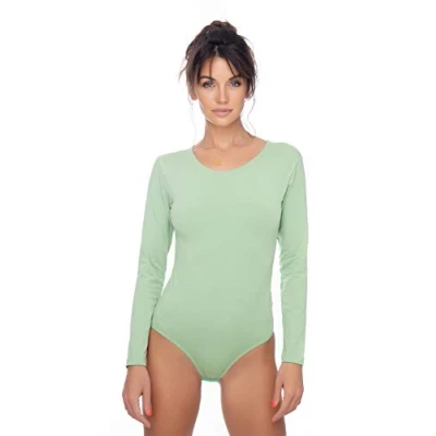 Abbildung von Evoni Damenbody Overall Bodysuit mit Rundhals für Frauen Langarm Body in verschiedenen Farben Optimale Alternative Sport &amp; Freizeit Eleganter Jumpsuit(Small, Grün)