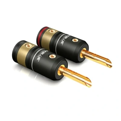 Abbildung von VIABLUE T6S Bananenstecker * Hohlbananenkontakte 24 Karat echtvergoldet Vollmetallgehäuse high end Steckverbindungen 2 Paar (4 Stück)