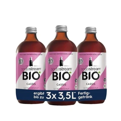 Abbildung von SodaStream Sirup 3x BIO Cassis, 1x Flasche ergibt 3,5 Liter Fertiggetränk, Sekundenschnell zubereitet und immer frisch, 500 ml
