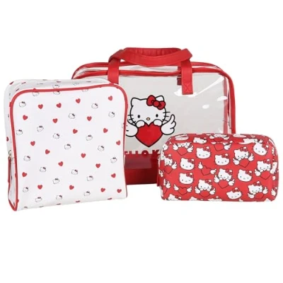Abbildung von Sarcia.eu Kosmetiktasche Hello Kitty Rot weißes Reiseschminktaschen Set mit Reißverschluss 3Stk