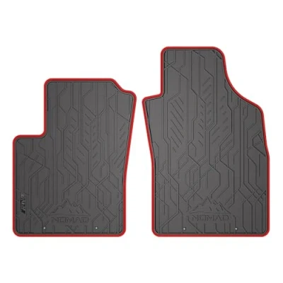 Abbildung von FROGUM Nomad Gummimatten Ganzjährig Autofussmatten mit rotem Besatz aus Leder Automatten Vorne für FIAT 500/500 C ab 2007, Panda II 2003 2012, Ford Ka 2008 2016