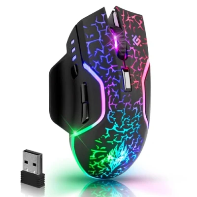 Abbildung von Defender Oneshot kabellose Gaming Maus 3200 DPI, 5 programmierbare Tasten, mehrfarbige RGB Beleuchtung, bis zu 240 hrs Akkulaufzeit, Computermaus für PC, Mac, Laptop, Schwarz