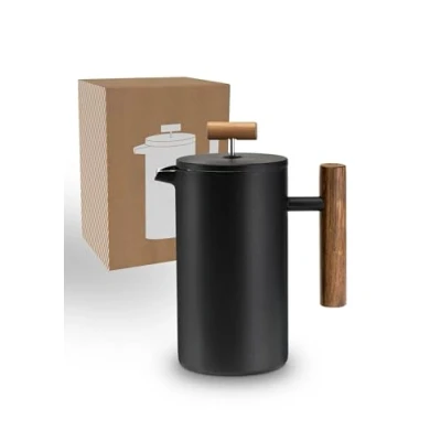 Abbildung von Lambda Coffee® CALDERA Thermo French Press Edelstahl I 0,6 Liter 3 Tassen Größen erhältlich Doppelwandig: Hält lange Warm Kaffeepresse Kaffeebereiter Schwarz