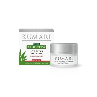 Abbildung von KUMARI Lift &amp; Repair Eye Cream mit Aloe Vera + Edelweiss spendet Feuchtigkeit glättet Fältchen Anti Aging Augencreme 70% unverdünntem BIO Pflanzensaft (15ml)