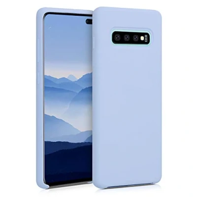 Abbildung von kwmobile Hülle kompatibel mit Samsung Galaxy S10 Plus / S10+ Silikon Handy Case Handyhülle weiche Oberfläche kabelloses Laden Hellblau matt