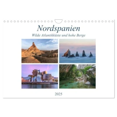 Abbildung von Nordspanien, wilde Atlantikküste und hohe Berge (Wandkalender 2025 DIN A4 quer), CALVENDO Monatskalender