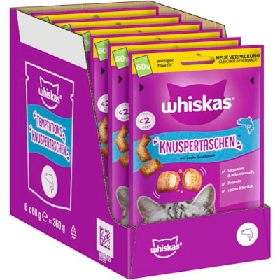 Abbildung von WHISKAS Knuspertaschen Katzensnacks mit Lachs 6 x 60g Leckere Snacks für Katzen