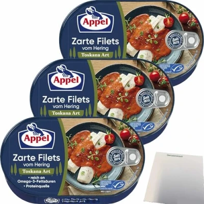Abbildung von Appel zarte Filets vom Hering Toskana Art 3er Pack (3x200g Dose) + usy Block