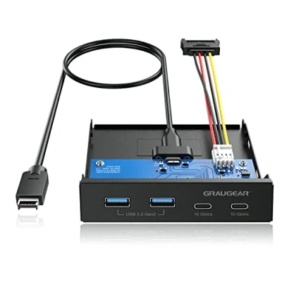Abbildung von GRAUGEAR 4 Port [10Gbit/s] USB3.2 Gen2 Frontpanel, 2X USB C &amp; A, Metal Frontblende für 3,5 Zoll Schacht, 60 cm Kabel, Kompatibel mit Desktop PCs, Einfache Installation