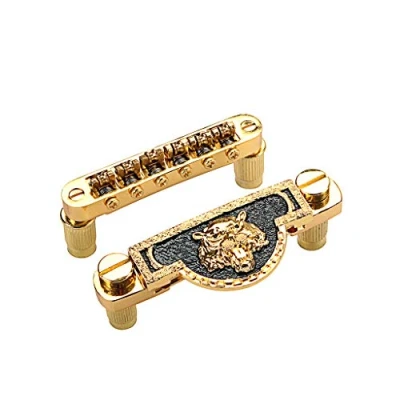 Abbildung von Alnicov Tune O Matic Saitenhalter für E Gitarre, Steg und Rollsattel, goldfarbener Tigerkopf
