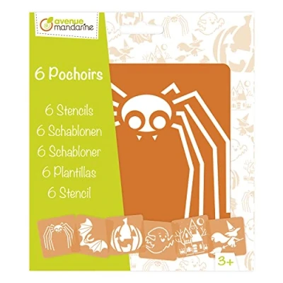 Abbildung von Avenue Mandarine PO003O Set (mit 6 Schablonen, 15 x cm, geeignet für Kinder ab 3 Jahre, Filz und Farbstifte, Farben oder Farbbomben, Halloween) 6er Pack, Mehrfarbig