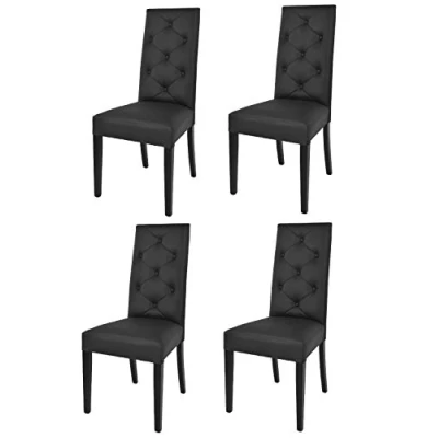 Abbildung von t m c s Tommychairs 4er Set Moderne Stühle Chantal für Küche und Esszimmer, robuste Struktur aus lackiertem Buchenholz Farbe Schwarz, gepolstert mit schwarzem Kunstleder bezogen