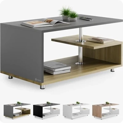 Abbildung von Casaria Couchtisch, Stauraum 3 Ablagen Holz Modern Höhenverstellbar 95x55x50cm Grau