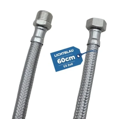 Abbildung von LICHTBLAU Knickfester Edelstahl Verlängerung Schlauch I 60cm 1/2 Zoll geeignet für Trinkwasser Wasserhahn Eckventil Panzerschlauch Küchenarmatur Bad