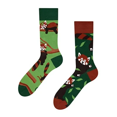 Abbildung von Dedoles Socken Unisex Damen Herren &amp; Kinder Baumwolle viele lustige Designs 1 Paar Geschenk links rechts verschieden, Farbe Grün, Motiv Roter Panda, Gr. 35 38