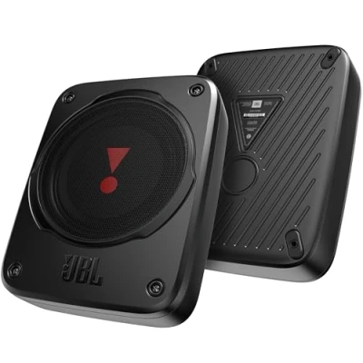 Abbildung von JBL BassPro Lite Ultrakompakter 7&quot; Aktiv Untersitz Subwoofer für Auto mit integriertem Verstärker tiefen Bass 200W Pairing möglich, Schwarz