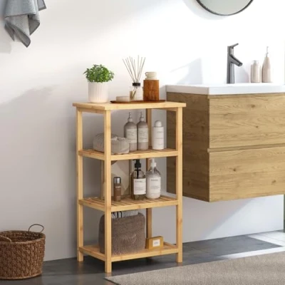 Abbildung von Dripex Badregal, Standregal aus Bambus, Badezimmer Regal stehend mit 4 Ablagen, verstellbare Küchenregal, Bambusregal schmal für Küche Bad Wohnzimmer Flur Balkon, 40X30x70cm