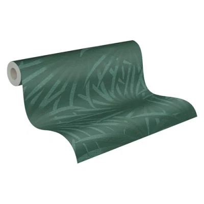 Abbildung von A.S. Création Tapete Palmenblätter Grün Dunkelgrün Casual Living Wandtapete 393383 hochwertige Vliestapete für Schlafzimmer 10,05m x 0,53m Made in Germany