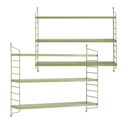 Abbildung von [en.casa] Modulares Wandregal Strängnäs 2er Set Metallregal Olivgrün Hängeregal mit 3 Regalböden Badregal Küchenwandregal Wandablage Wohnzimmer