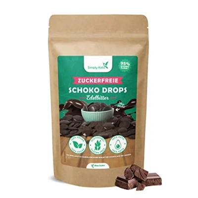 Abbildung von Simply Keto Lower Carb* Schokodrops Zuckerfrei (200g) Edelbitter Schoko Drops zum Naschen oder Backen Vegan &amp; gesüßt mit Erythrit statt Zucker Ideal für Low Carb Ketogene Ernährung