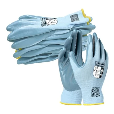 Abbildung von NITREX 250BU Blau, Nitrilhandschuh mit Nitril Handflächenbeschichtung, leichte Arbeitshandschuhe, Öl und feuchtigkeitsbeständig, Größe 9