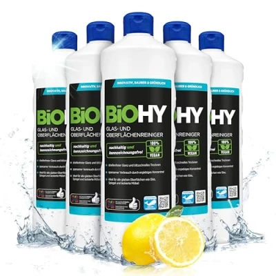 Abbildung von BiOHY Profi Fensterreiniger (6 x 1 Liter) Glasreiniger Konzentrat für Fenstersauger geeignet streifenfreie Reinigung von Glas , Fenster &amp; Spiegelflächen ideal Haushalt Auto