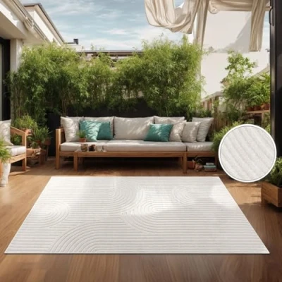Abbildung von TT Home In &amp; Outdoor Teppich Wetterfest Balkon Küche Wohnzimmerteppich Boho Motiv Regenbogen Optik Skandinavisch Unifarben, Größe:80x150 cm