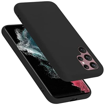 Abbildung von Cadorabo Hülle kompatibel mit Samsung Galaxy S22 Ultra Handyhülle für Case aus flüssigem Silikon stoßfeste dünne TPU Schutzhülle Liquid SCHWARZ