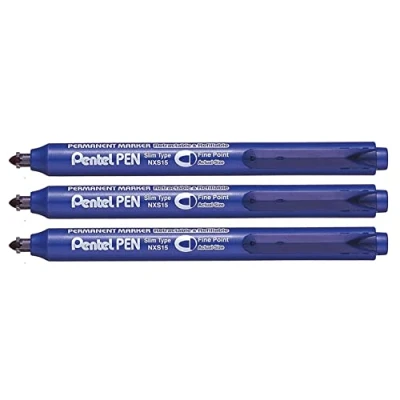 Abbildung von 12 x Pentel Permanentmarker mit Druckmechanik Rundspitze 1mm blau
