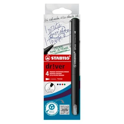 Abbildung von Premium Fineliner STABILO dr!ver 4er Pack grün, rot, blau, schwarz
