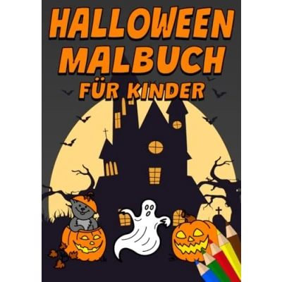 Abbildung von Halloween Malbuch für Kinder: DIN A4 Format mit tollen Motiven Kinder zum Ausmalen, wie Kürbisse, Geistern, Vampiren, Hexen und vieles mehr!