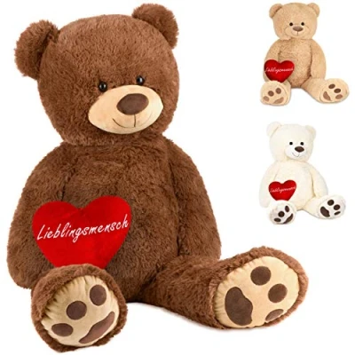 Abbildung von BRUBAKER XXL Teddybär 100 cm Braun mit einem Lieblingsmensch Herz Stofftier Plüschtier Kuscheltier