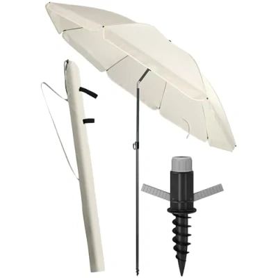 Abbildung von 4smile Sonnenschirm Strand SunnyJoy 3 IN 1 SET, Fb. Beige Strandschirm Ø 180 cm + Bodenhülse Schutzhülle windfest stabil, mit UV Schutz 50+