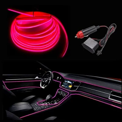 Abbildung von Balabaxer Pinker EL Draht mit 6 mm Nähkante, 10 m Neondraht, 12 V Sicherungsschutz für Auto Innendekoration