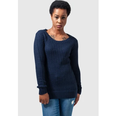 Abbildung von Urban Classics Ladies LONG Wideneck Sweater Strickpullover, Damen, Größe: XS, Navy