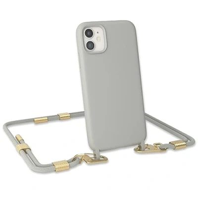 Abbildung von EAZY CASE Handykette Silikon mit Clips 2 in 1 kompatibel iPhone 11 Handyhülle Umhängeband, Handykordel Silikon, Hülle Band, Kette für Smartphone, Taupe Matt Gold