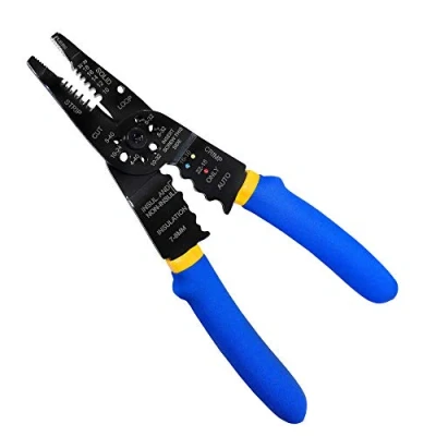 Abbildung von S&amp;R Multi Tool Kabel Abisolierer, Cutter, Crimper 210 mm mit Ergo Griff, Crimpzange Abisolierwerkzeug, Entmanteler, Kabelwerkzeug für 10 22AWG