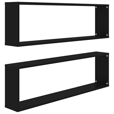 Abbildung von vidaXL 2X Würfelregal Wandregal Hängeregal Cube Lounge CD Regal Dekoregal Bücherregal Schweberegal Wandboard Regalwürfel Schwarz 100x15x30cm Holzwerkstoff