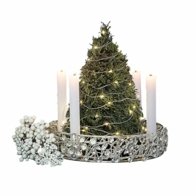 Abbildung von Loberon Kerzenhalter Hope, für Vier Stabkerzen, hochglänzend, mit glitzernden Glassteinen geschmückt, Adventskranz, Weihnachten, Weihnachtsdeko, Eisen, Glas, Silber