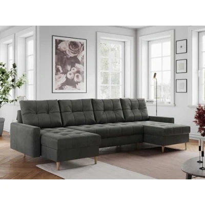Abbildung von MKS MEBLE Sofa U Form mit Schlaffunktion, Wohnlandschaft Form, Couch Schlaffunktion und Bettkasten, Schlafsofa Dunkelgrau Velvet Colin
