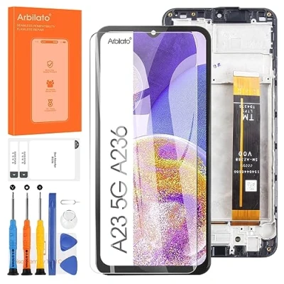 Abbildung von Ersatzbildschirm für Samsung Galaxy A23 5G, Ersatzdisplay A236 LCD Bildschirm SM A236U, A236B, A236E, Touch Display Digitizer, Reparaturteile (schwarz mit Rahmen)