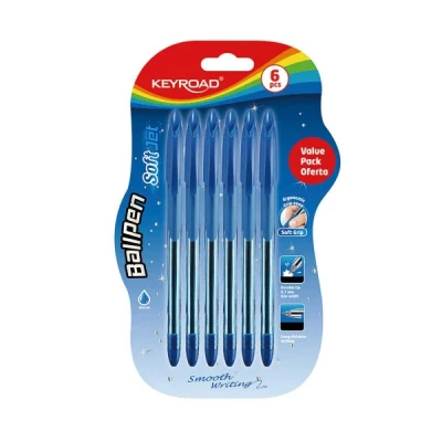 Abbildung von Keyroad Kugelschreiber 0,7 mm/ 6 Stück/Blaue Tinte/Loch zum Aufhängen Blister/das Büro Vorschule und Schule/Farbe: Blau/Mit ergonomischem Griff