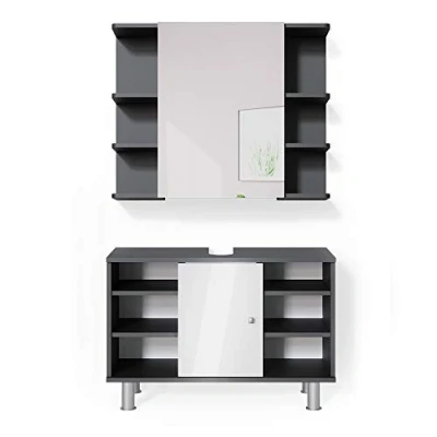 Abbildung von Vicco Badmöbel Set Fynn, Anthrazit/Weiß, 2 Teile, Unterschrank 80 cm, (2 er Set, St., Set)