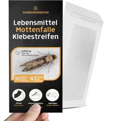 Abbildung von Panteer SCHÄDLINGSMEISTER Mottenfalle Lebensmittel 10 Stück Spar Set Klebestreifen Zur Bedarfskontrolle Lebensmittelmotten Falle Mittel gegen Motten Mottenpapier Anti (40 Stück)
