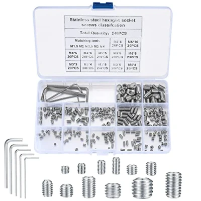 Abbildung von 240 Stück Madenschrauben Sortiment Set, Innensechskant Gewindestifte mit Schraubenschlüssel, Sechskantkopf Schrauben für Türgriffe, Wasserhahn M3/M4/M5/M6/M8