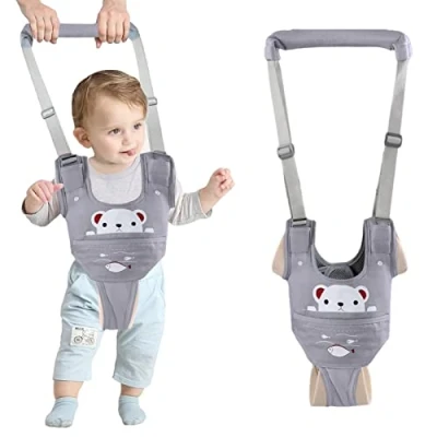 Abbildung von IULONEE Lauflernhilfe Gehhilfe für Baby Walker Sicherheitsleinen Ergonomie Kinder Stehen Gehen Lernen Helfer mit Abnehmbarem Schritt 9 24 Monate(Grau)