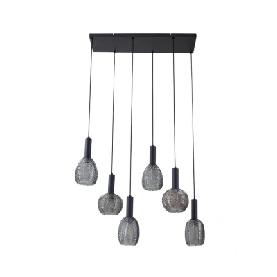 Abbildung von Lindby Hängeleuchte Tolli, grau/schwarz, Glas, 6 flammig