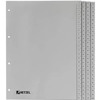 Abbildung von Rexel Hetzel 721311 Kunststoffregister Zahlen A4 Polypropylen 1 100, grau